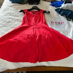 Womens cap sleeve, vintage A-line cocktail swing dress, Red. OTEN is the brand